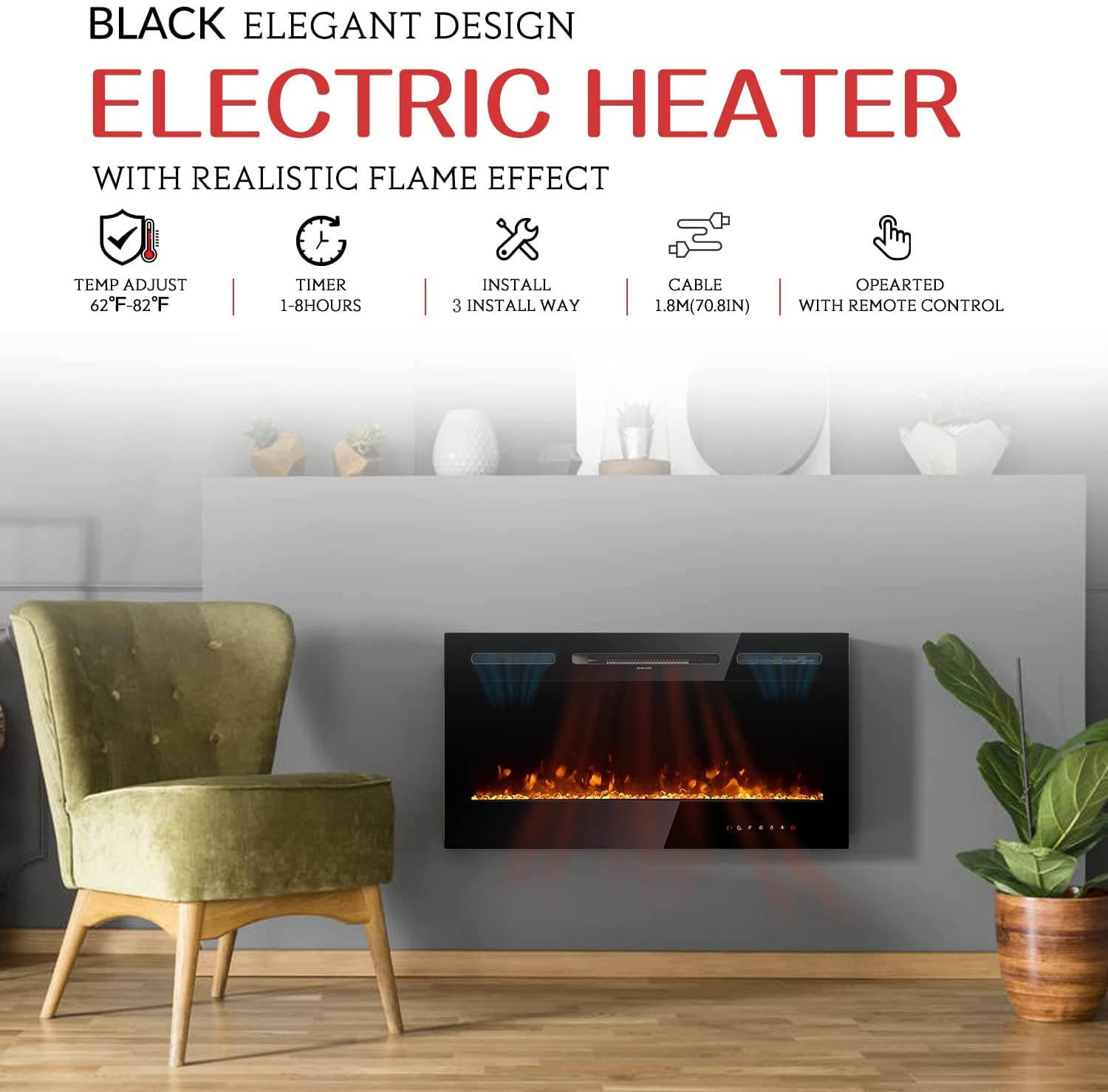 50 Inch Wall Mounted Electric Fireplace - DACOM Freestanding or Wall  Mounted Room Heater with Touch Screen Remote Control with Timer Adjustable  12 Flame Colors : Amazon.ca: Tools u0026 Home Improvement