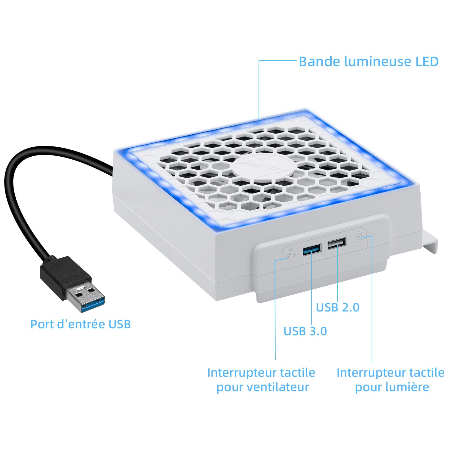 Mcbazel Horizontal Ventilateur de Refroidissement pour Xbox Series S avec LED RGB, 2 Ports USB, 3 Niveaux de Vitesse Réglable
