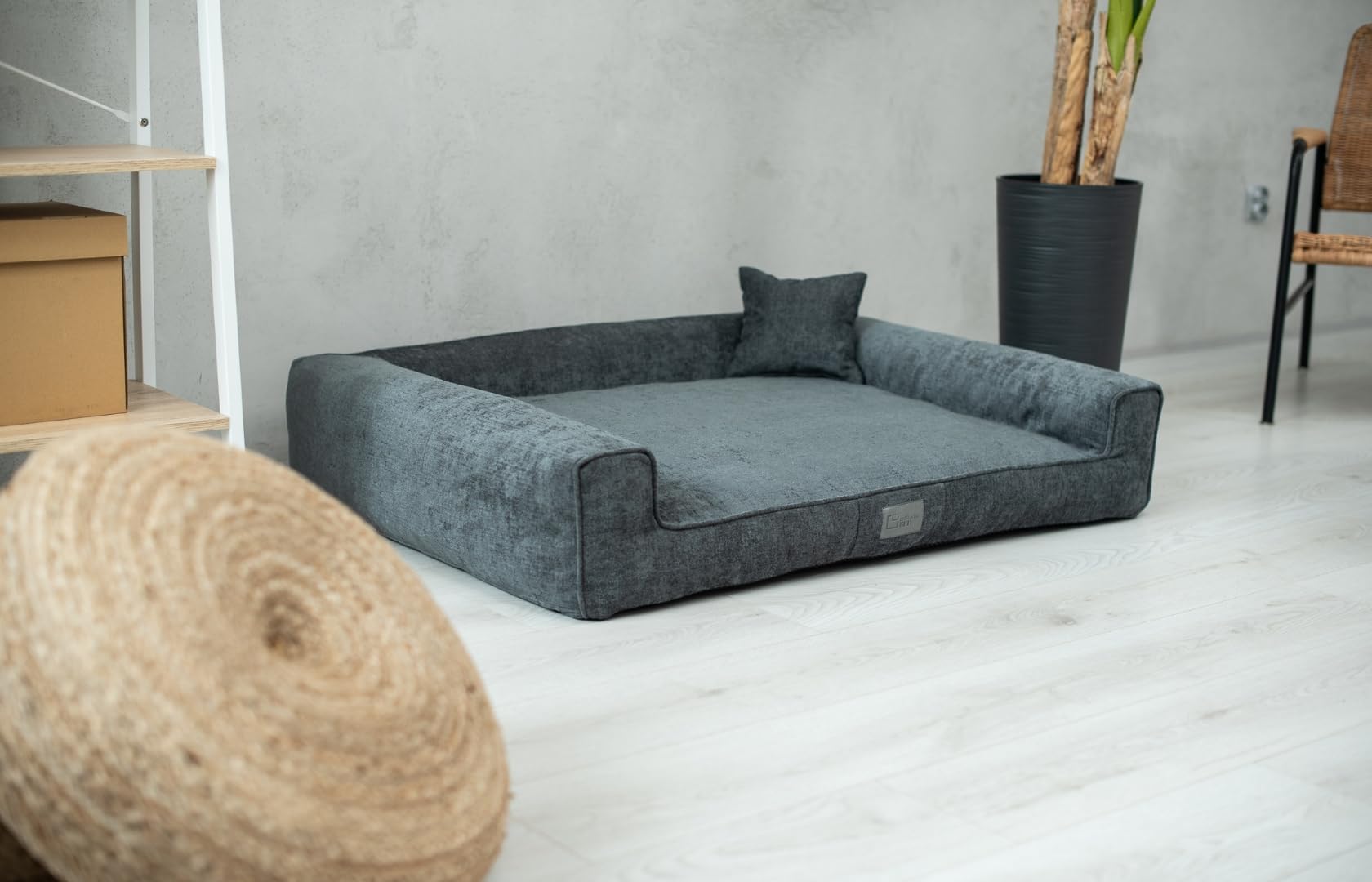exclusiveBED Cama ortopédica Sofi para perros medianos | Elegante sofá para perros con respaldo antideslizante | Funda extraíble | Colchón de espuma viscoelástica | Tela lavable (XL, grafito)