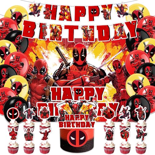 42Pack Dead-Pool Party Supplies Pack IncludesBannerCake TopperBlackdrop Balloons for The Pool party decoration