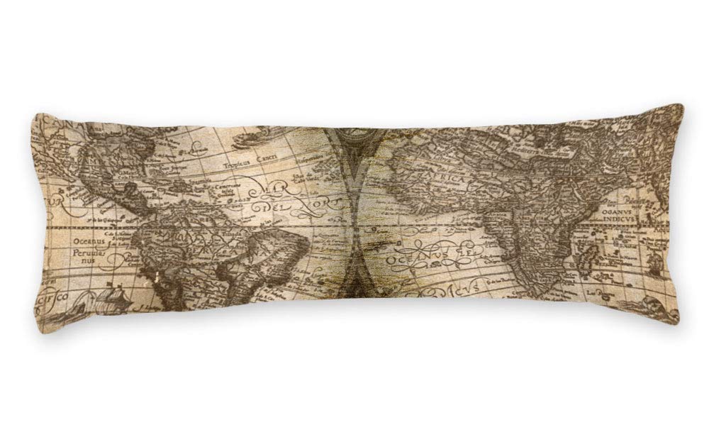 AILOVYO Retro World Map Earth Silky Shiny Satin Long Body Pillow Cover Case Home Decor 20x54 Inch
