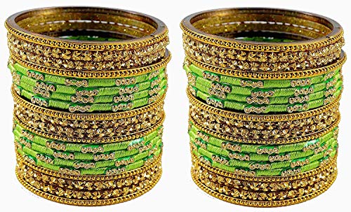 Image of NMII Glass and Silk Thread Zircon Gemstone Bangle Set For Women /Girls