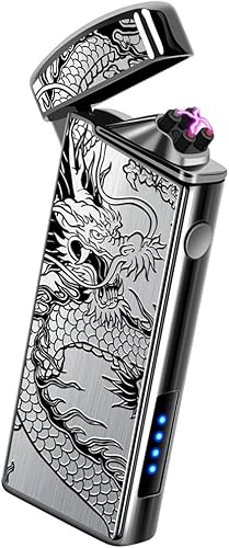 LcFun Encendedor eléctrico recargable por USB, encendedor de plasma a prueba de viento, encendedor de doble arco sin llama con indicador de batería