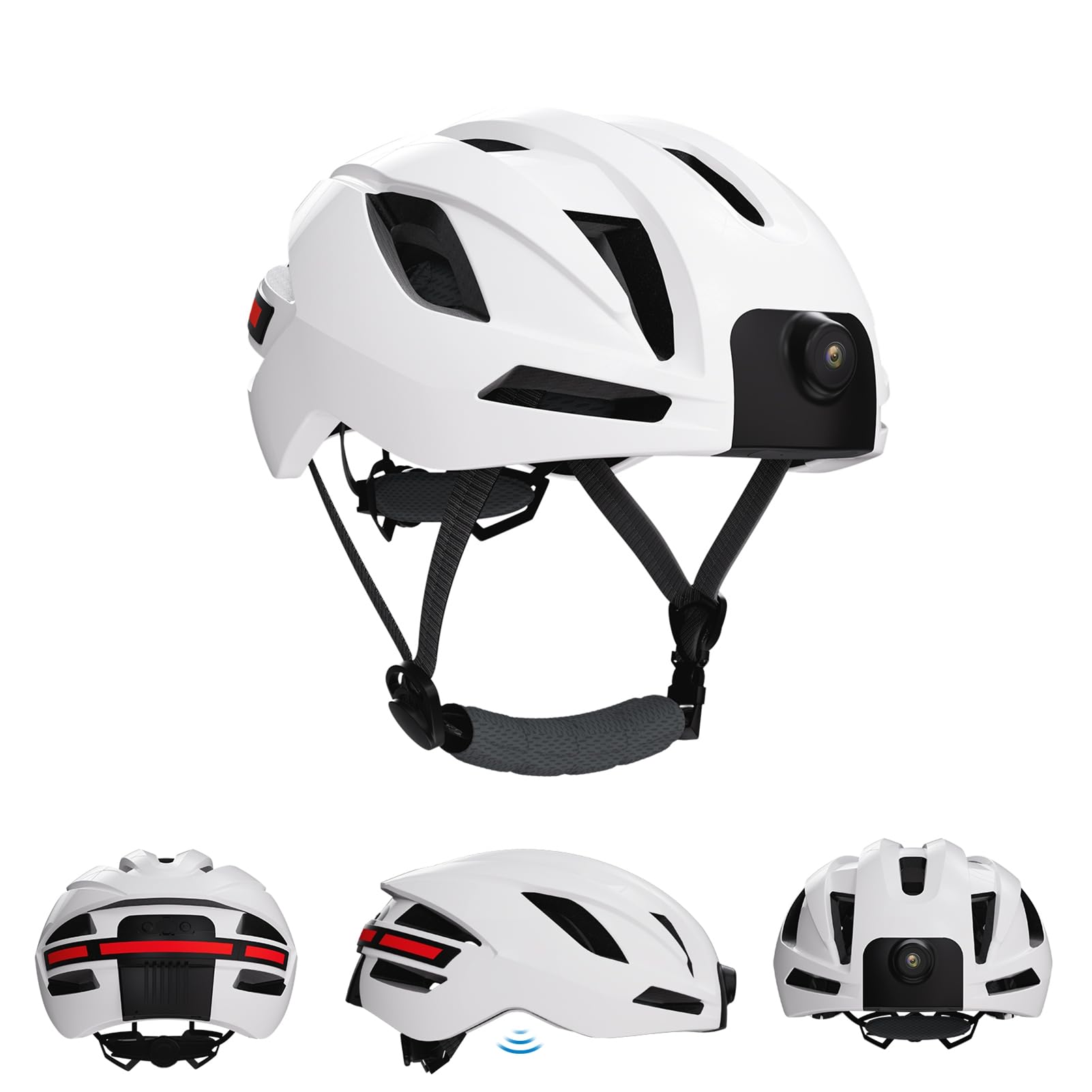 Smart Bike Helmet with 1080P Camera and Rear Lights Adjustable Motorcycle Helmets for Adults Men Women