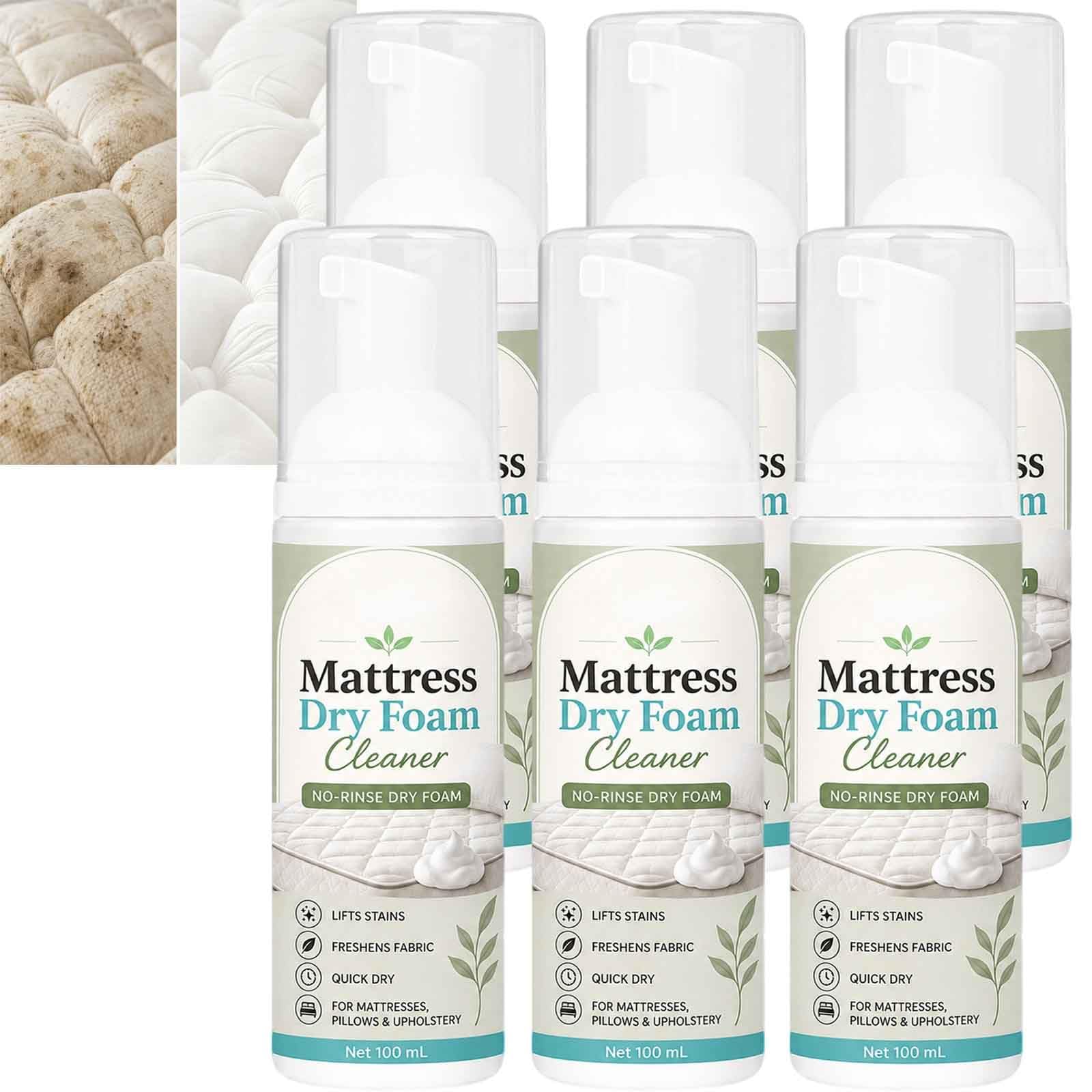 No-Rinse Mattress Dry Foam Cleaner, Quick-Dry Mattress Cleaner Spray, Mattress Clean Stain Remover Foam Spray, Multi-Surface Polsterreinigungsspray, Tiefenreinigungsspray für Matratzen (6pcs)