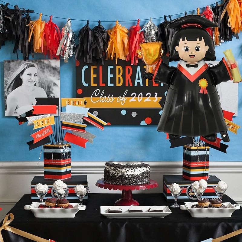 Image of Atpata Funky 40-inch Grad Girl Foil Balloon in Cap & Gown with Trophy and Scroll - Perfect Decor for Happy Graduation Party Decoration, Congrats Grad Convocation Celebrations