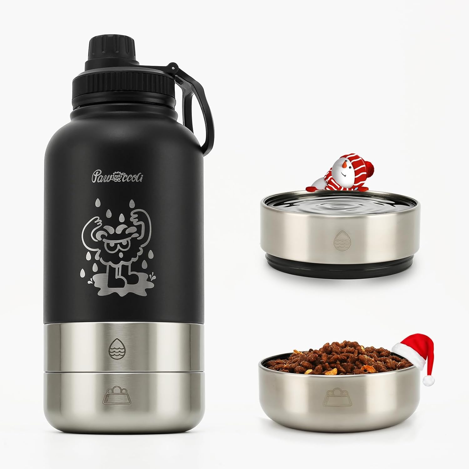 34oz Stainless Steel Dog Water Bottle with Detachable Bowls – Ideal for Hiking & Camping (Black) 34oz Stainless Steel Dog Water Bottle with Detachable Bowls – Ideal for Hiking & Camping (Black)