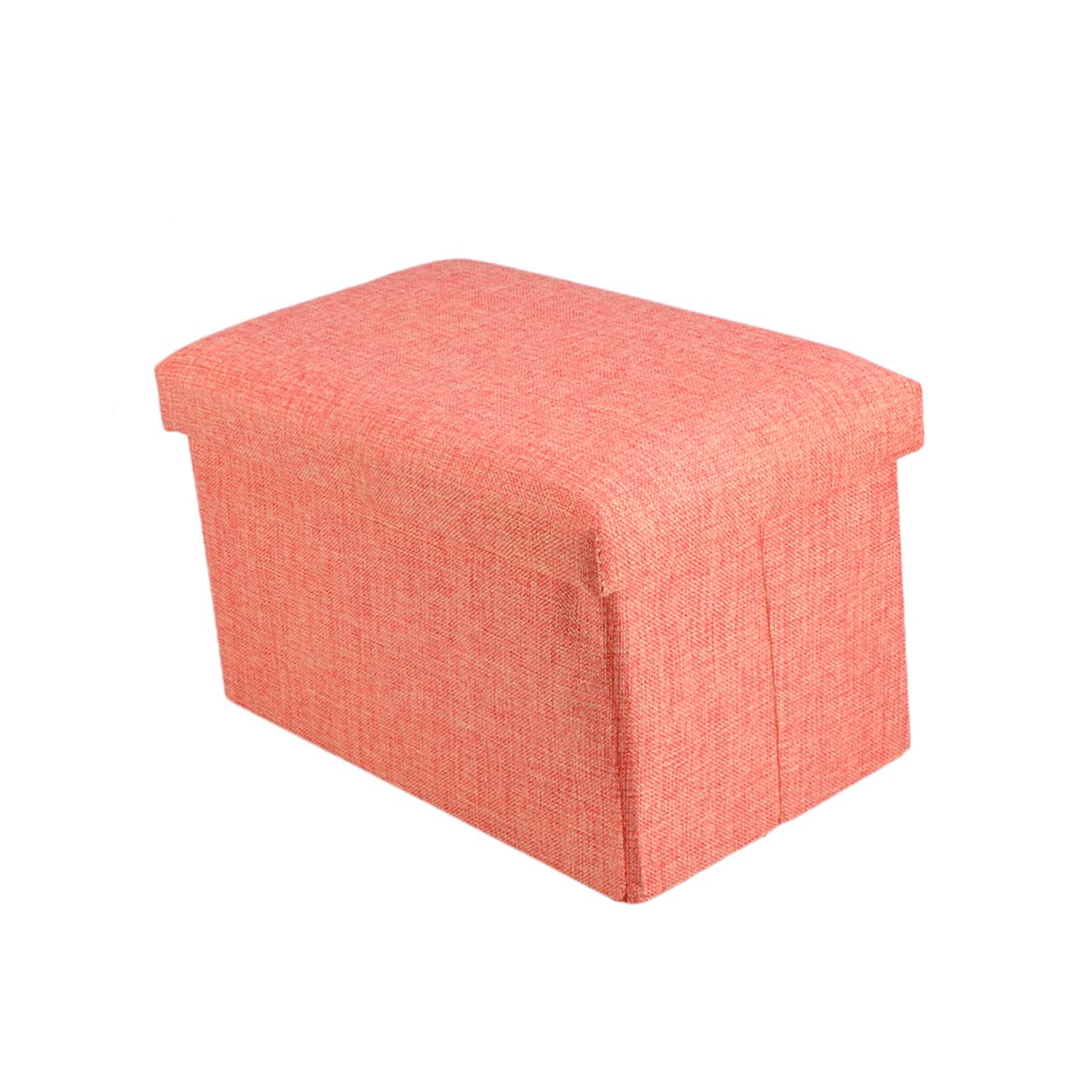 PERSELOSO Banco De Almacenamiento Plegable con Baúl para Juguetes De Tela De Lino Color Naranja Reposapiés y Asiento para Dormitorio y Sala De Estar
