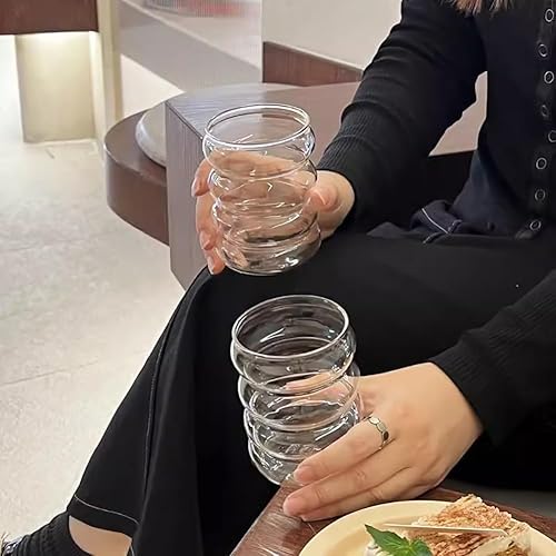 Miniatura 6 de ALINK Vasos de agua potable con burbujas de 16 onzas, vasos de vidrio, lindos vasos de vidrio con forma de ondulación vintage acanalada, para