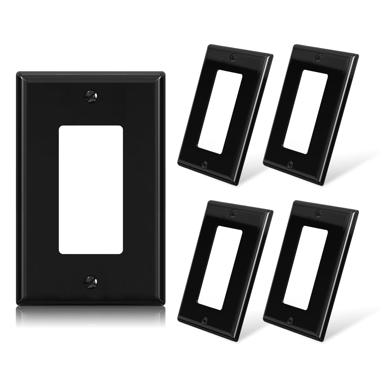 Plaque murale pour prise double en polycarbonate noir brillant au design moderne lot de 5