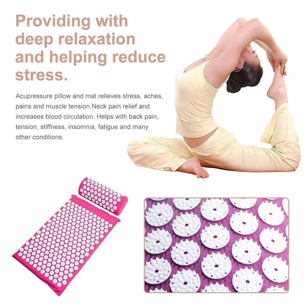 TILEZE Juego de Esterilla de acupresión y Almohada para Masaje, para aliviar la ciática, la Espalda, el Cuello, los Dolores de Cabeza y los Puntos de presión, Paquete de 3