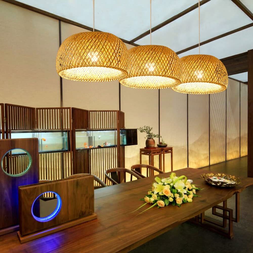 Lampada a Sospensione in Vimini Intrecciato a Forma di Nido d'uccello, Realizzata a Mano in Rattan Creativo, con Paralume in Vimini, per Isola Cucina, Soggiorno, Base E27.