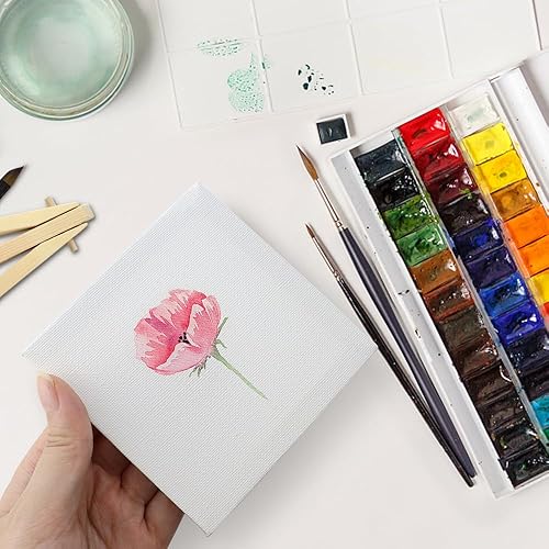 Miniatura 5 de Juego de 4 mini lienzos para pintar con caballete, 3 x 3 pulgadas, paneles de lienzo blanco estirados en blanco, caballetes de madera, lienzo