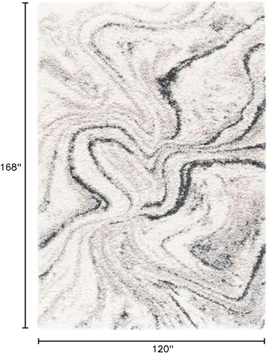 Miniatura 2 de SAFAVIEH Fontana Shag Collection - Alfombra de área, 10 x 14 pies, marfil y gris, diseño abstracto moderno, no desprende pelusa y de fácil cuidado,