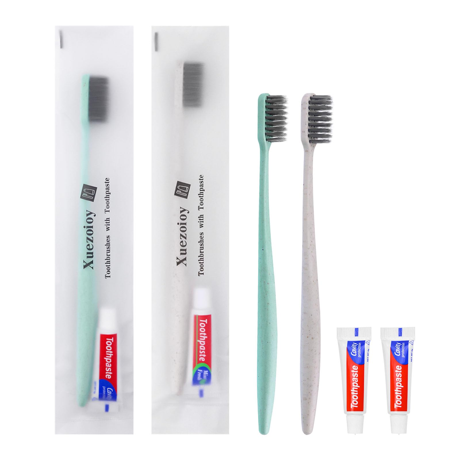 Spazzolini da Denti Monouso,100 Set Confezionati Singolarmente Spazzolino da Denti Usa e Getta con Dentifricio Alla Rinfusa per Senzatetto,Casa di Cura,Hotel,Beneficenza,Viaggio(Albicocca+Verde)