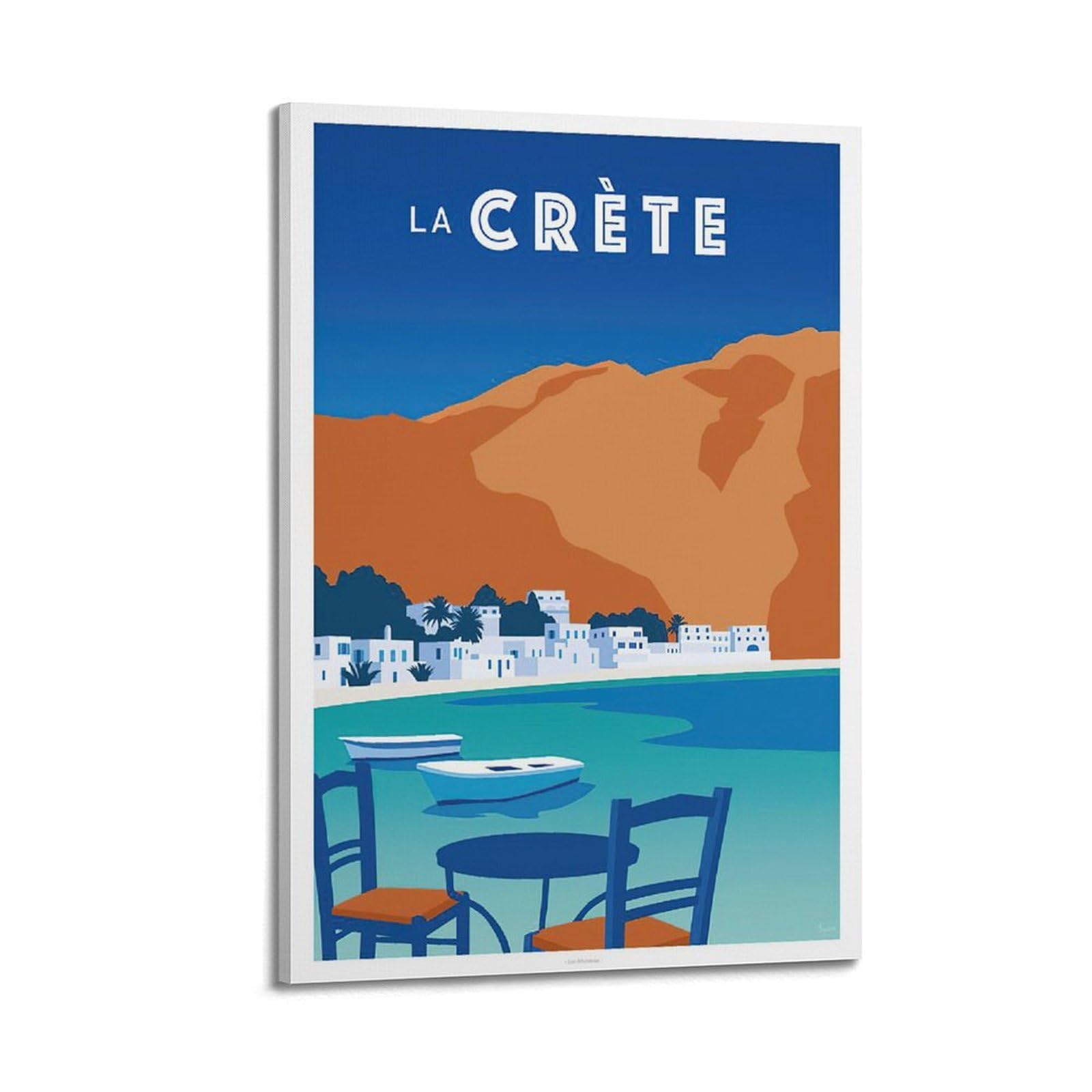 DLJGDS Vintage Poster FRANCE CRÈTE Decorative Painting Canvas Wall Posters And Modern Family Bedroom Decor 20x30inch(50x75cm)