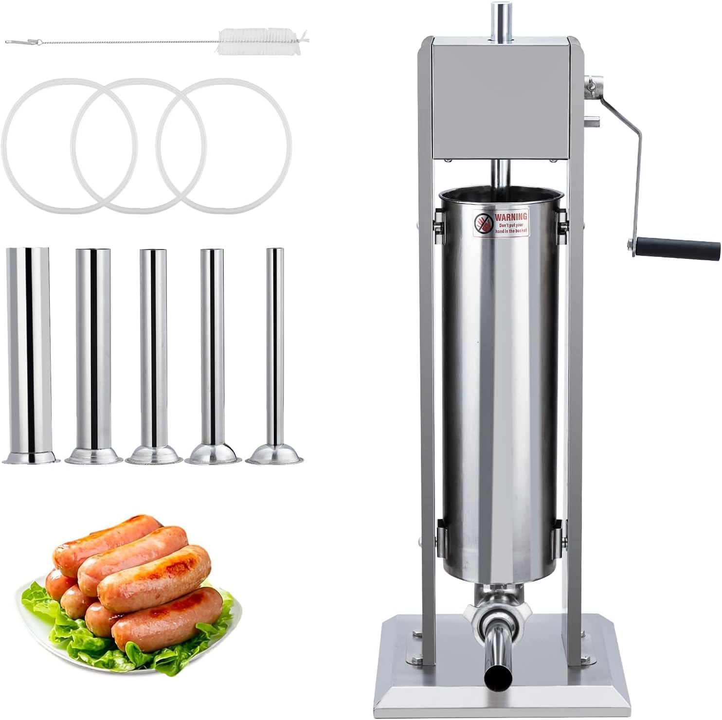 11LBS/5L Manual Sausage Stuffer | Dual-Speed Control & Stainless Steel Construction | Heavy-Duty Sausage Filler with 5 Tubes | for Home & Commercial Use