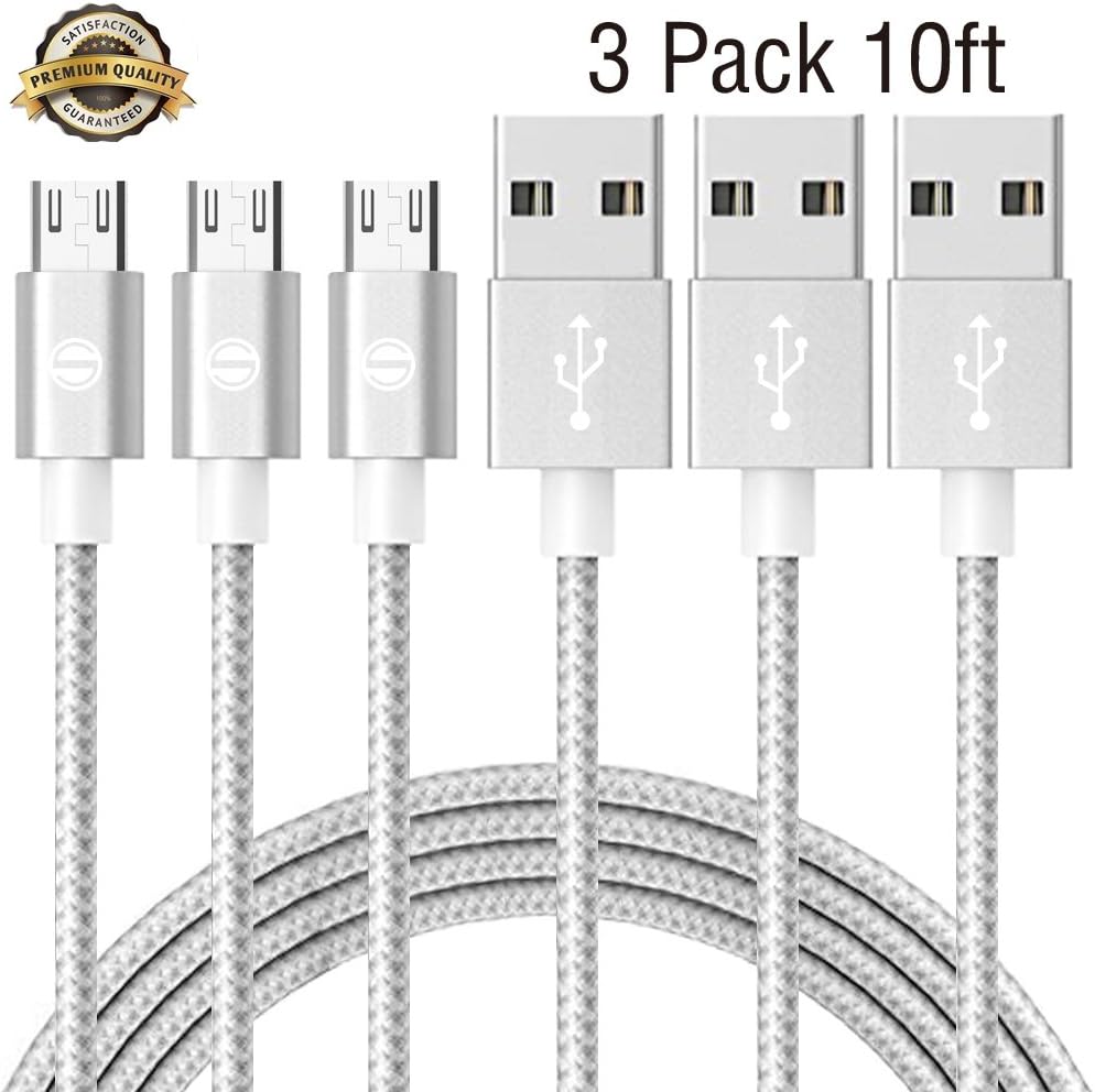 SGIN Micro USB Cable,3Pack 10ft Nylon Braided Charging