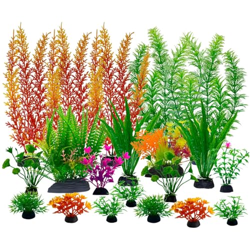 Image of 20Pcs Fish Tank Artificial Plastic Plants Decorations,Large Aquarium Decor Betta Goldfish Tank Accessories,Colorful Aquarium Plants,Various Sizes