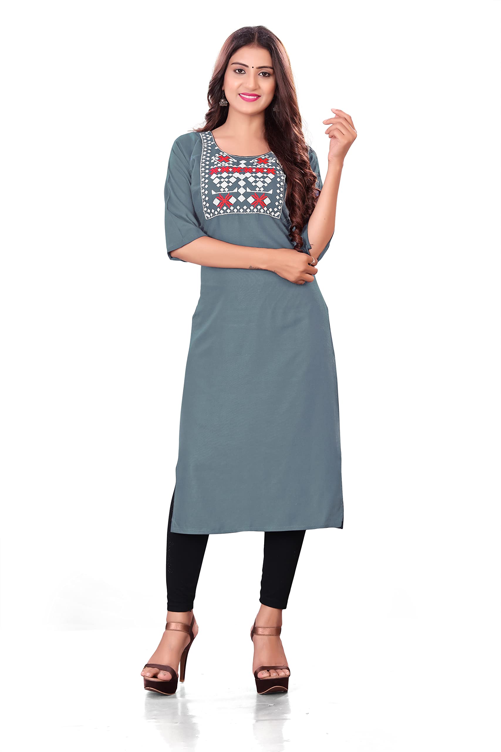 DIRGH DRASHTI Art Women's Straight Rayon Stitched Kurti