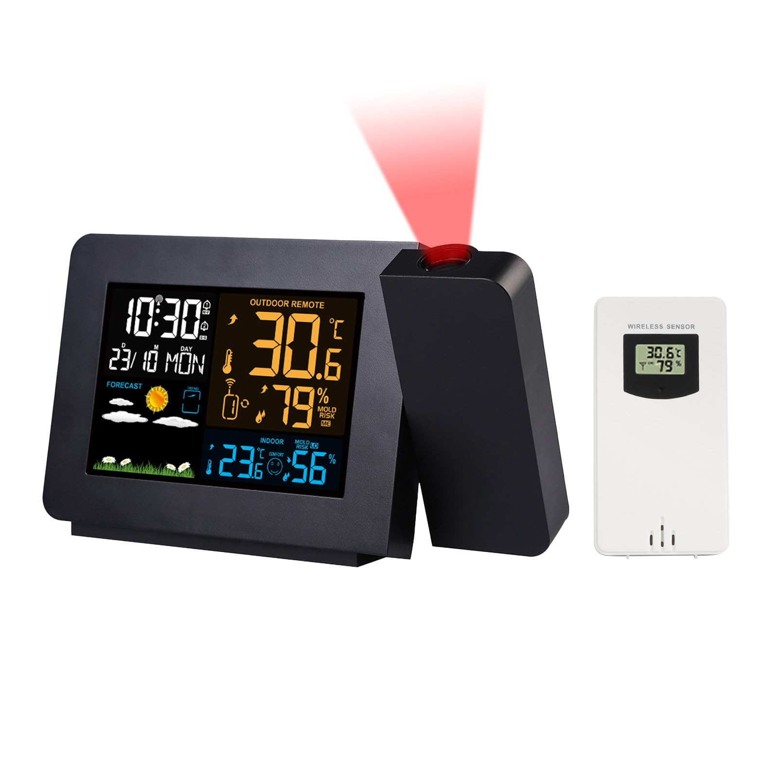 Zorpupoa Projection Alarm Clock, Atomic Projector Clocks, Dual Alarms Digital Projection Clock with Snooze Button Outdoor, Indoor/Outdoor Weather