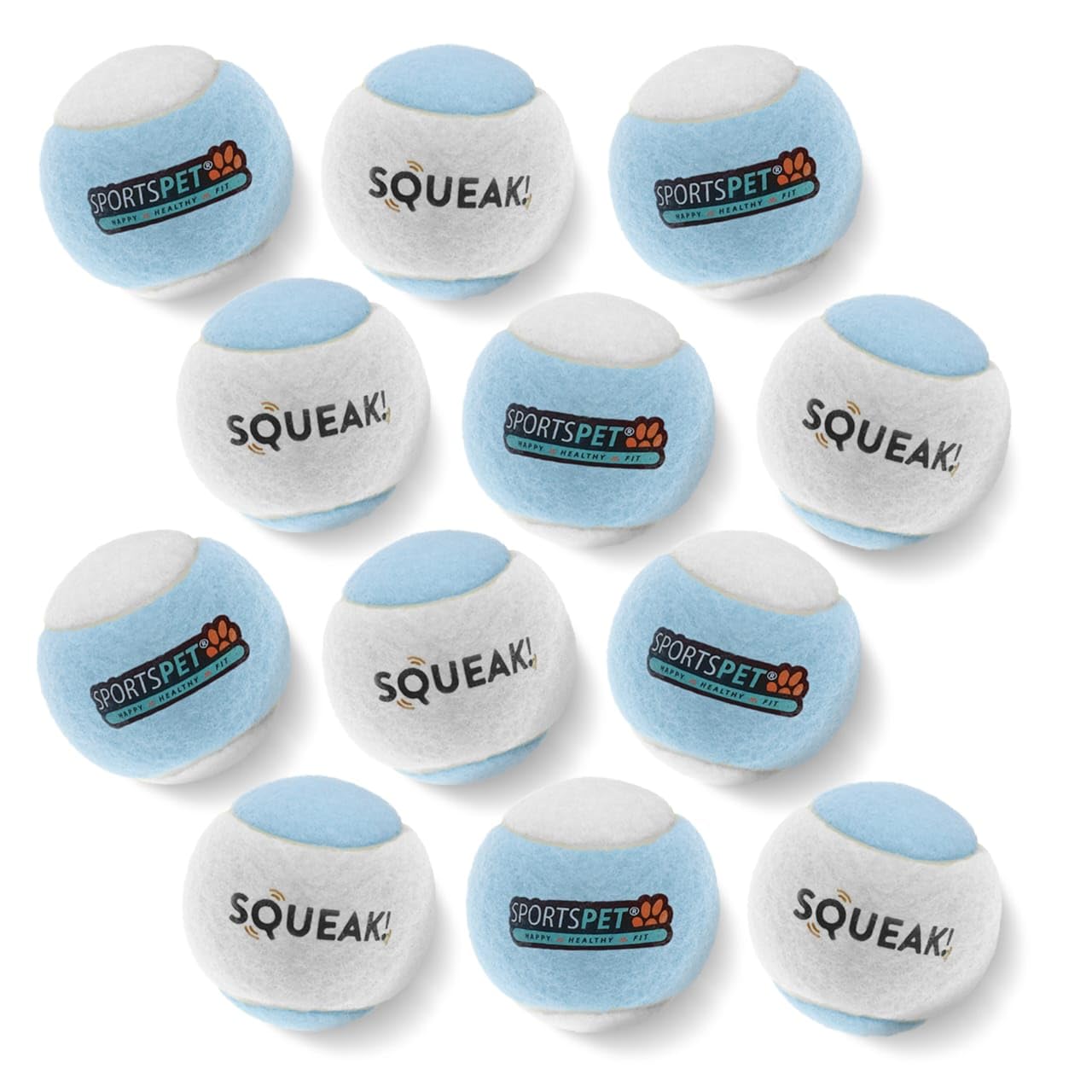 SPORTSPET Christmas SQUEAK! Dog Balls Snowball Edition, Pack of 12 Tennis Ball, Rubber Dog Ball, Dog, Fetch Toy for Strong Dogs, Durable & Safe Dog Toy - Christmas Toys & Decor