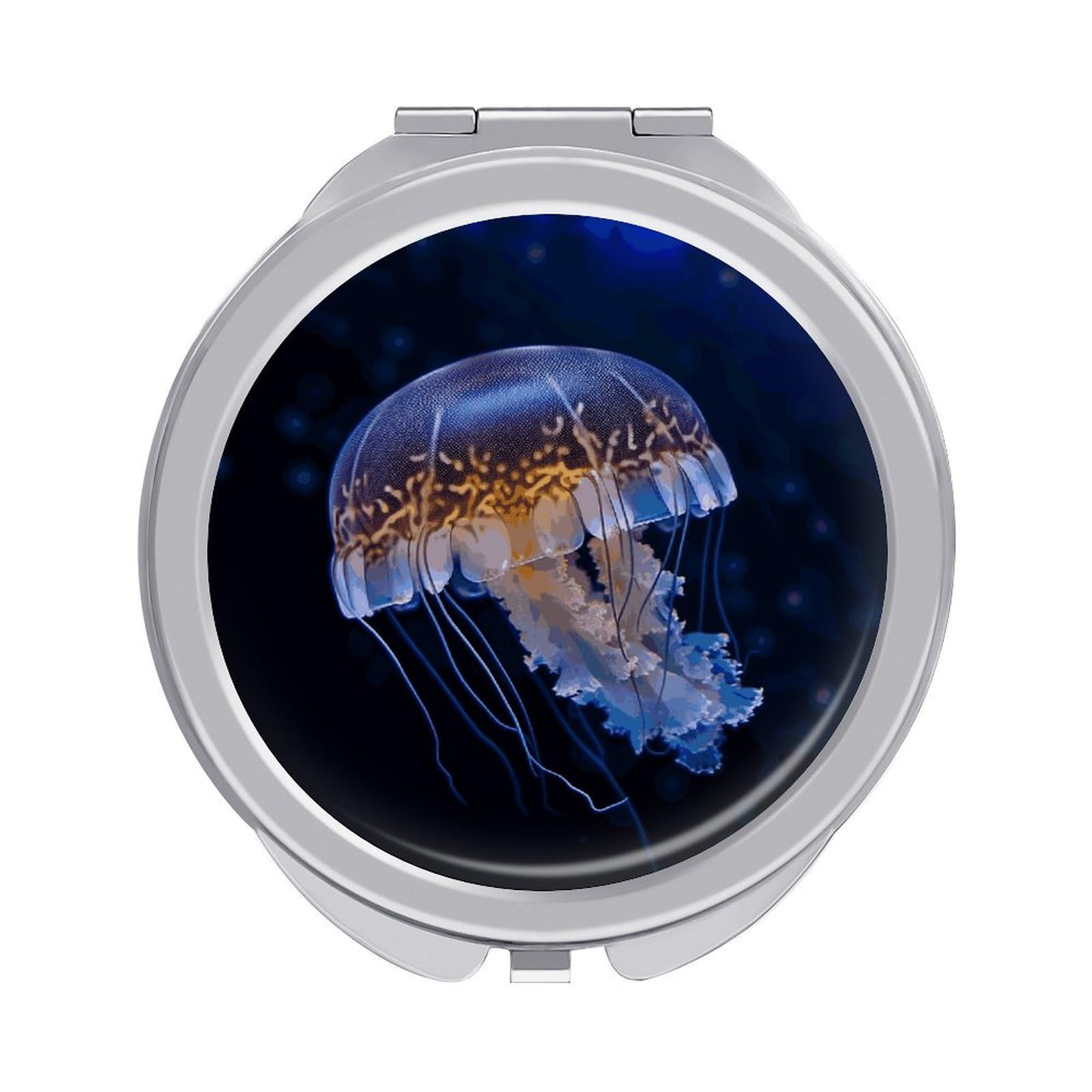 Fekiloot Style Jellyfish Travel Makeup Mirror Handheld Compact Mirror Portable Pocket Mirror Double-Sided 1X/2X Magnifying For Handbag And Purses