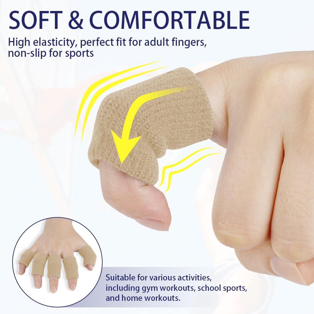 Protector de Dedos Mano, 10 Piezas Soporte Protector de Dedos Elástico, Fundas de Compresión, Deportivos Protectores de Dedos, Fundas de Dedos para alivio lesiones deportivas, Tono de piel — view 4