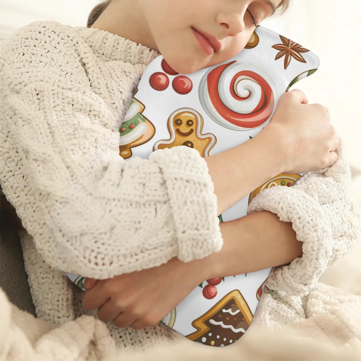 Hot Water Bottle with Soft Cover,2L Bright Gingerbread Man Hot Water Bag for Hot and Cold Compress, Hand Feet Warmer, Rubber Hot or Cold Water Bottle Halloween Christmas Decorations