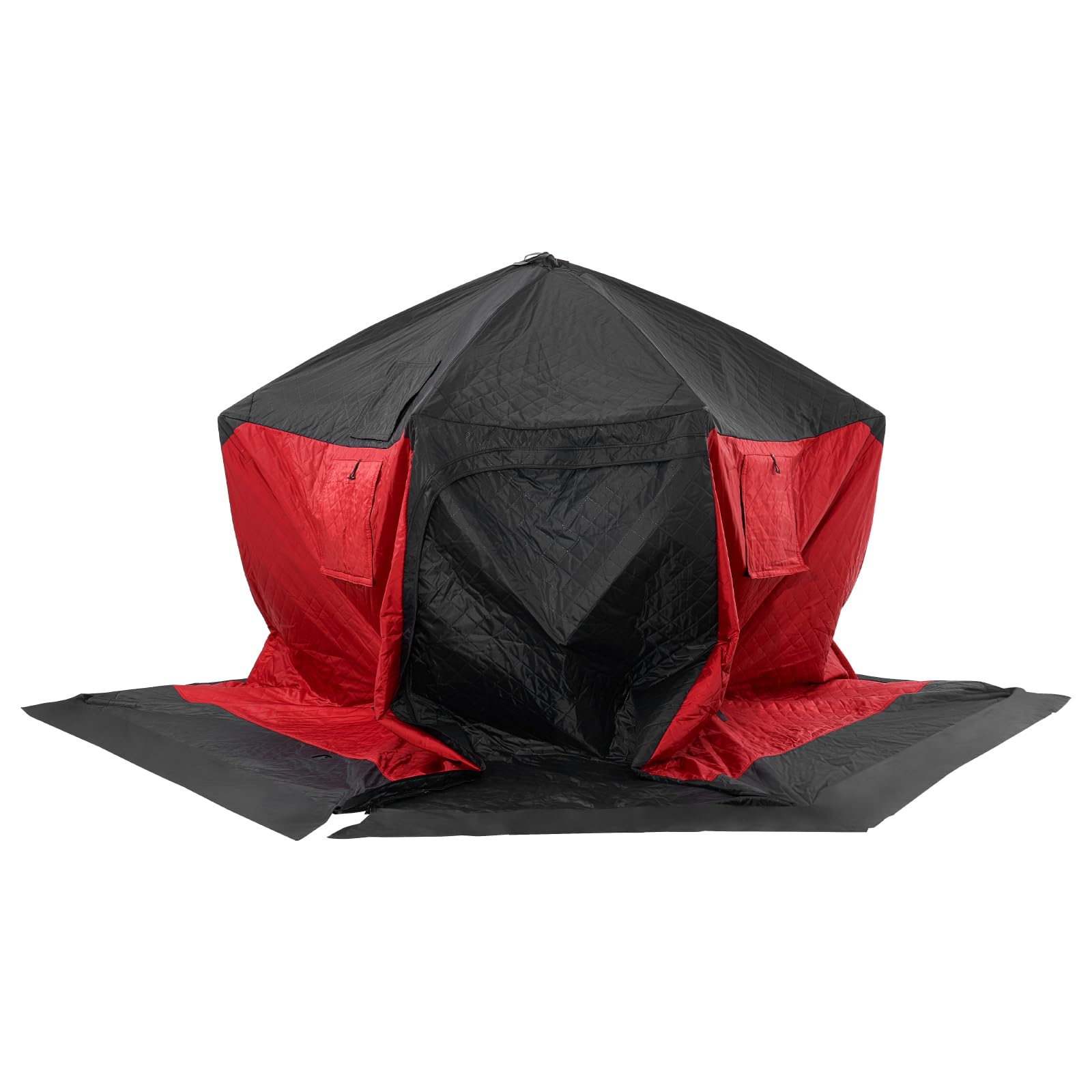 VEVOR Refugio de Hielo Portátil 3,3x3,3x2 m Tienda de Campaña para Pesca en Hielo Emergente para 6-8 Personas Cubo de Hielo de Oxford Impermeable con Anclas/Cuerdas/Bolsa de Transporte, Negro y Rojo