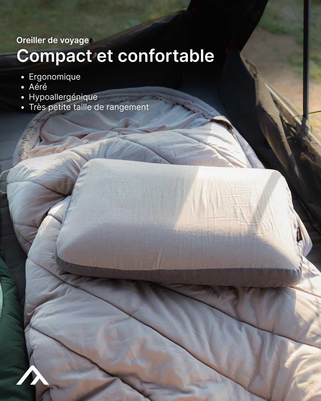 qeedo Comfort Pillow Max 55 x 35 cm - Coussin Avion Compact Compressible, Oreiller mémoire de Forme (memoire) Ferme/Plat, Accessoire Camping Vacances, Cervical/Dos, Gros Confort
