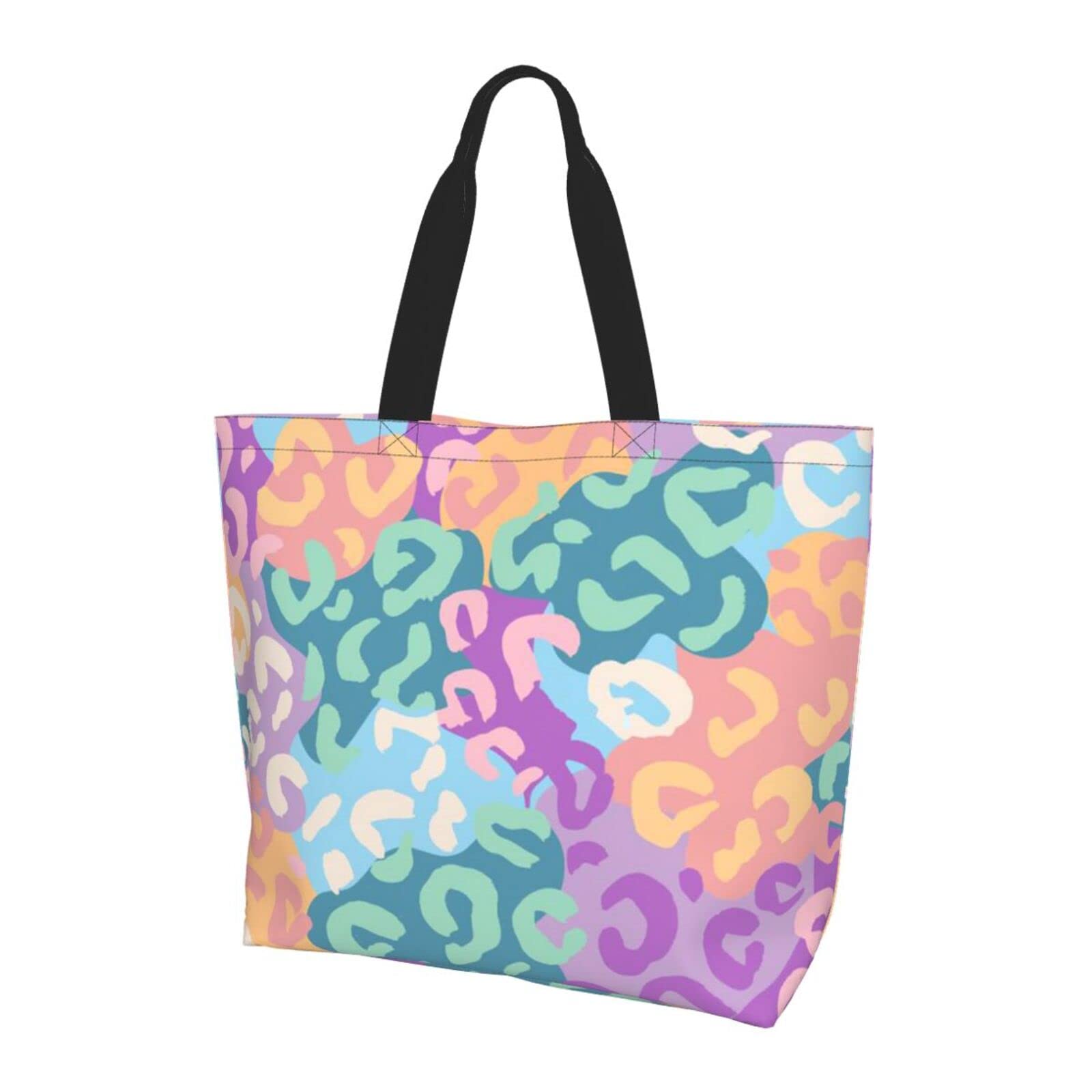 LAMPPE Bolsa grande para mujer, con estampado de leopardo neón, reutilizable, bolsa de playa, para trabajo, viajes, #176, Talla única