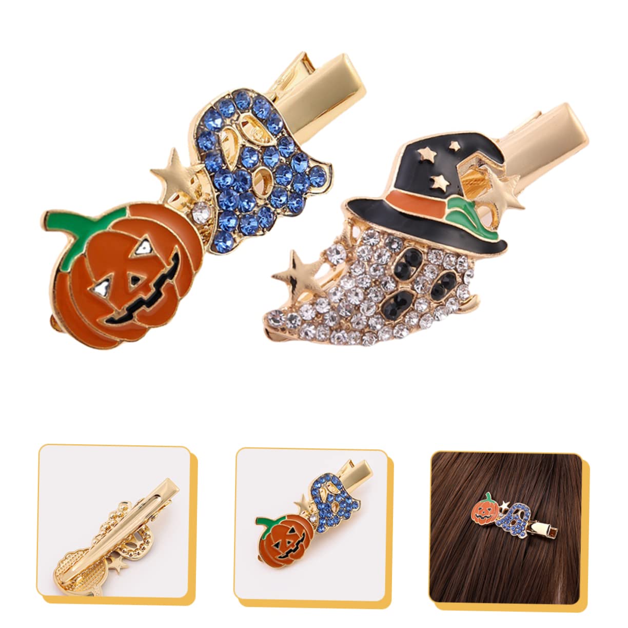 FRCOLOR 4 Sets Einzigartige Halloween-haar-accessoires Gothic Kürbis-haarspangen Geister- Strass Haarspangen Top-clip für Das Haar Modisch und 2 Stück * 4