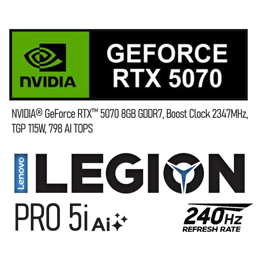 Lenovo Legion Pro 5i, Notebook Gaming, Intel Core i9-14900HX, RAM DDR5 32Gb, SSD 1 Tb, Display HDR 16" WQXGA DCI-P3 100% 240Hz, Nvidia Geforce RTX 5070, Tastiera RGB QWERTY, Ready to Use