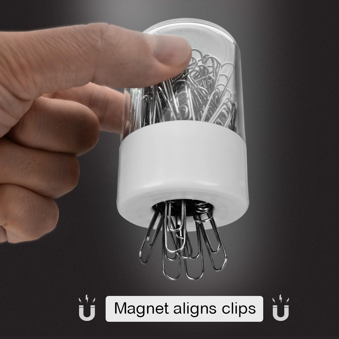Acrimet Magnetischer Büroklammer-Spender, rundes Design, 100 normale Büroklammer-Kapazität (transparenter Kristallboden/weißer magnetischer Deckel) (2 Stück)