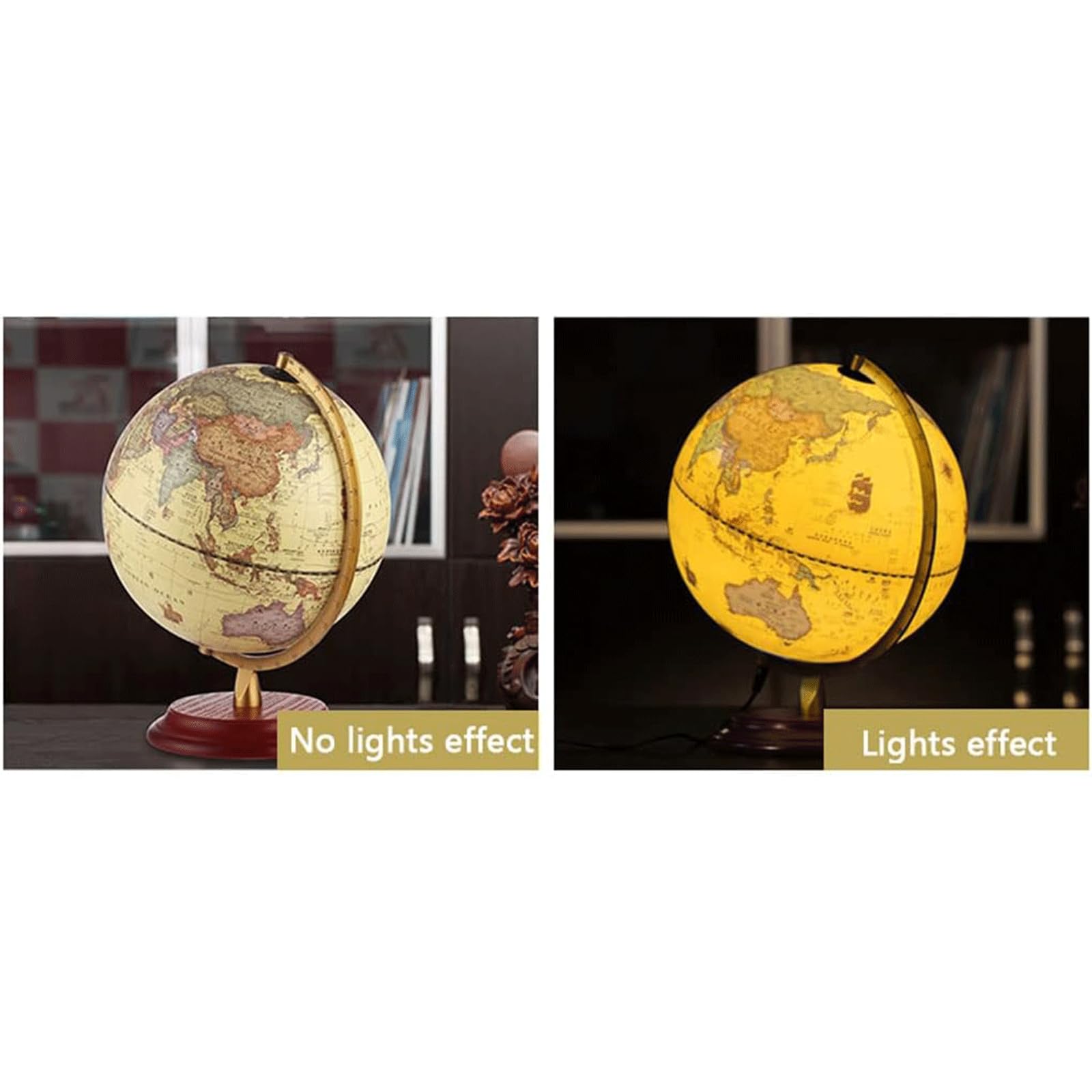 Dekorativer Vintage-Globus, um 360° drehbarer Weltglobus mit Holzsockel, Erdglobus für Kinder, Klassenzimmer, Lernen, geografischer Globus