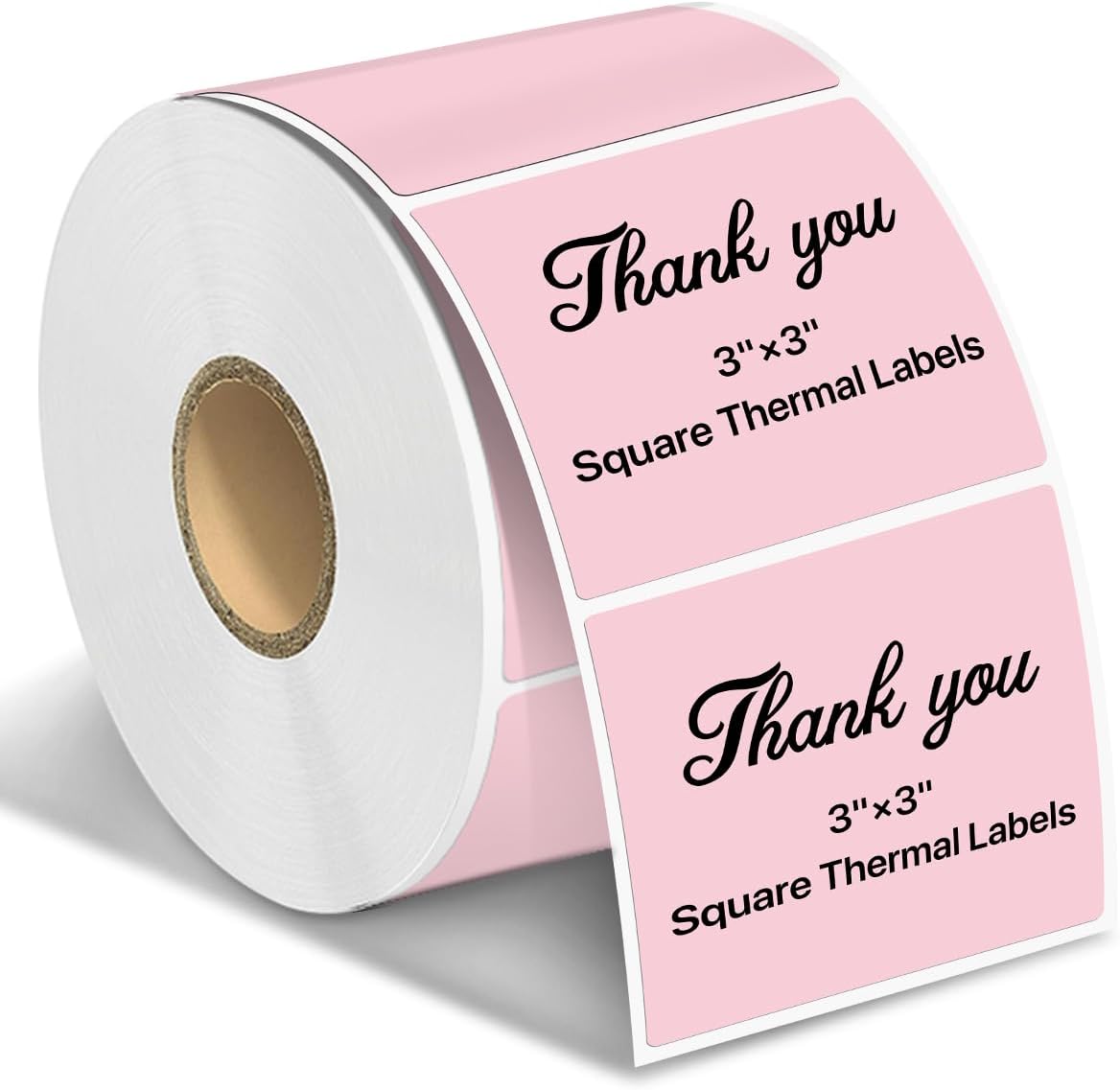 Square Thermal Label Stickers, 3" x 3" (76.2mm x 76.2mm) Self-Adhesive Thermal Labels Square Direct Thermal Stickers Compatible with Thermal Label Printers, 500 Labels/Roll Pink