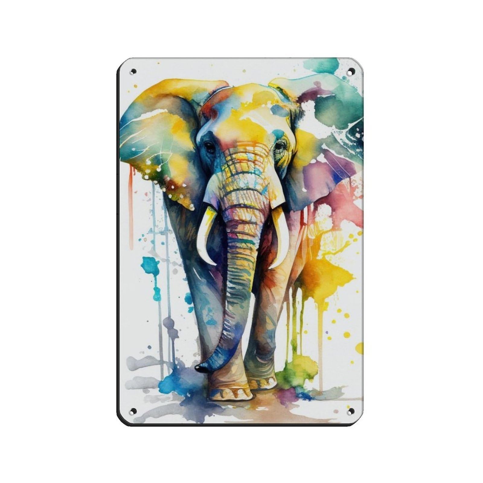 Watercolour Elephant Portrait Poster Retro Poster Metal Tin Sign Chic Art Retro Iron Painting Bar People Cave Cafe Family Garage Poster Wall Decoration 8x12inch(20x30cm)