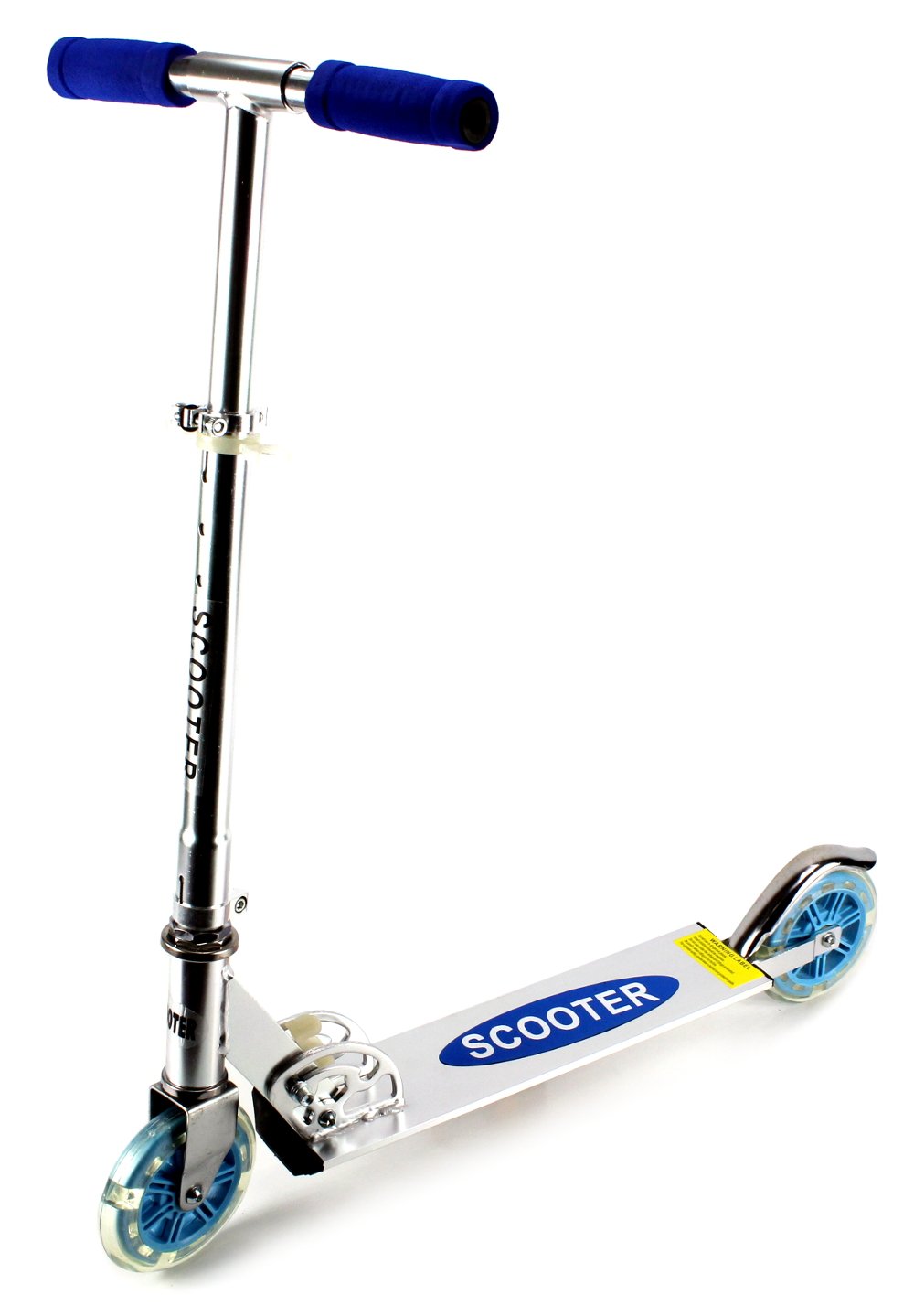 Classic Folding Children's Two Wheeled Metal Toy Kick Scooter w/Rear Fender Brake, Light Up Wheels (Blue)