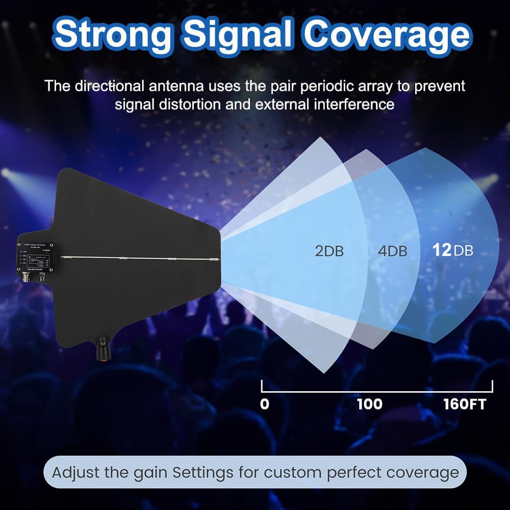 Sistema di distribuzione dell'alimentazione dell'antenna UHF, sistema microfonico wireless con antenne direzionali attive, gamma di frequenza 450-950 MHz, con 2 antenne a paletta per spettacoli teatra