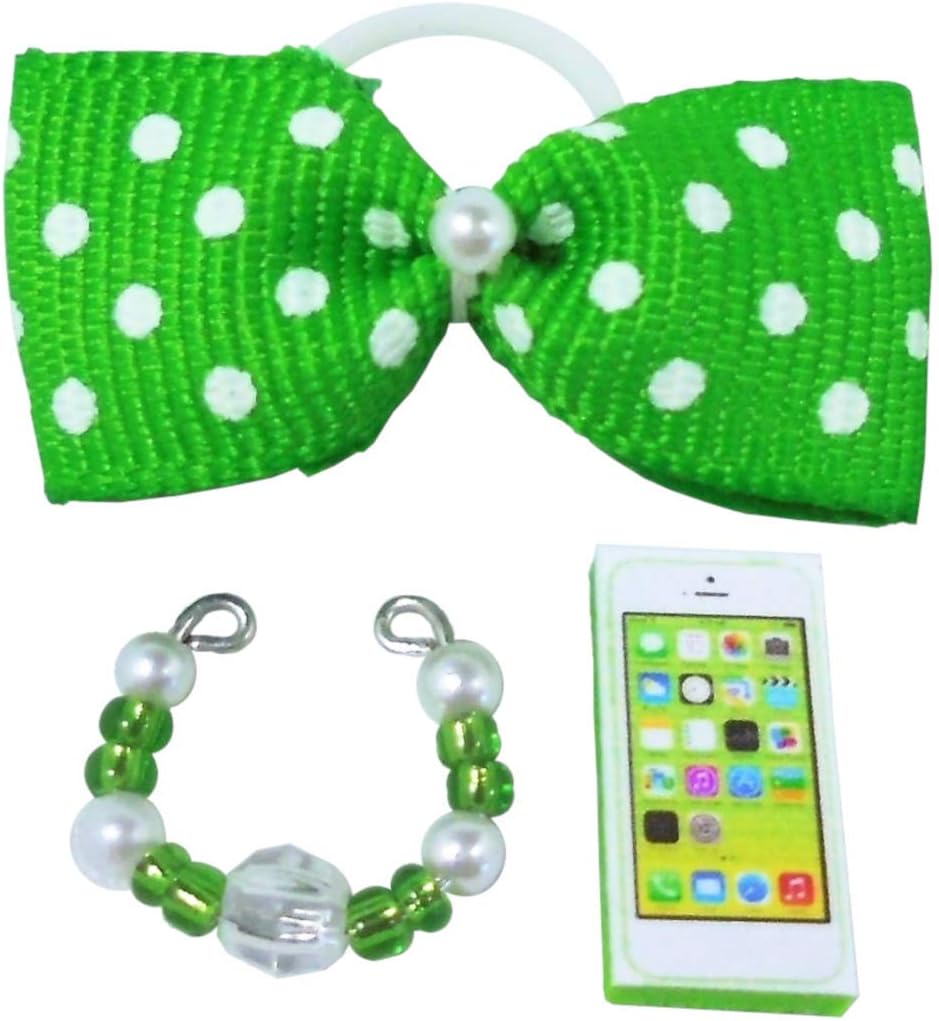 Compatible with Littlest Pet Shop Accessories LPS Bow Collar Phone Random Gift Bag Lots Craft Sets; Pets NOT Included (Green)