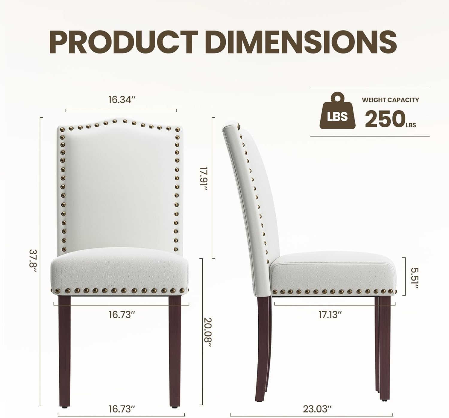 Dining Chairs, Soft Comfortable Upholstered Parsons Chairs with High-Density Cushion & Solid Wood Legs, Classic Nailhead Trim for Dining Room, Kitchen, Living Room – Beige Beige