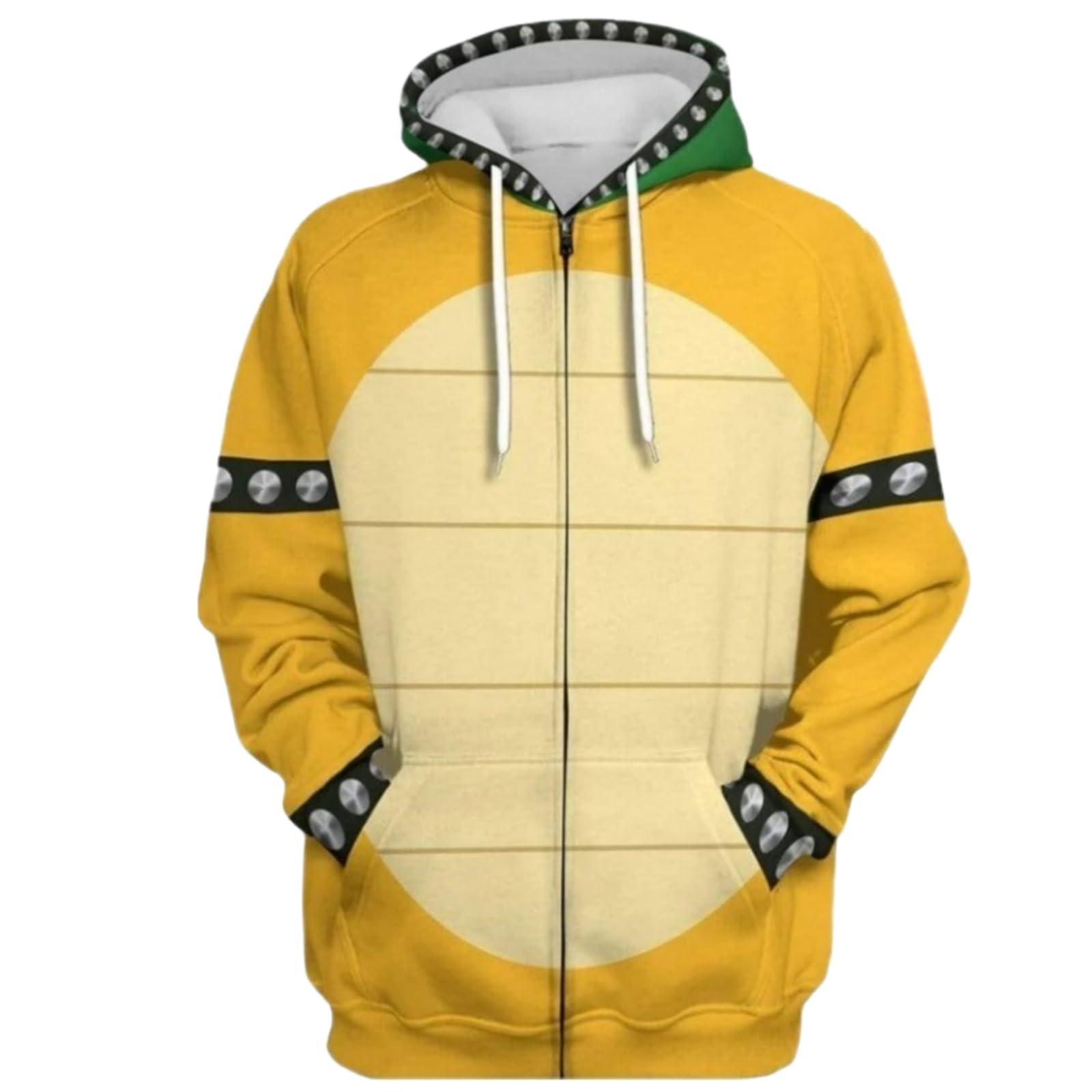 VueameiBowser cosplay costume hoodie，Adult 3D printed full zip hoodie (4XL, yellow 1)