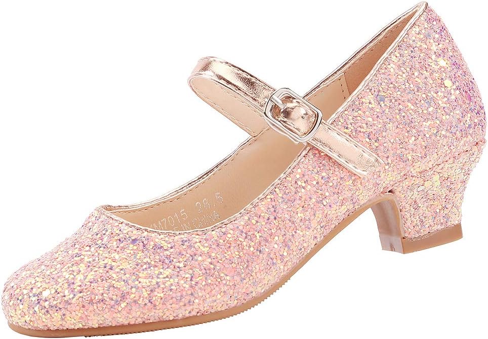 EIGHT KMEKM7015 Girls High Heel Dress Shoes Mary Jane Wedding Party Pumps Sparkle Glitter Princess Shoes for Kids Toddler