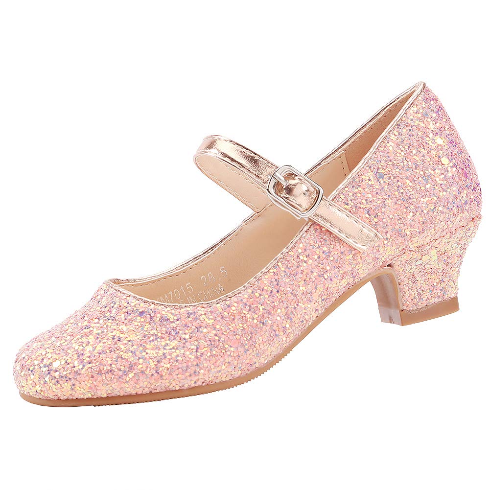 EIGHT KMEKM7015 Girls High Heel Dress Shoes Mary Jane Wedding Party Pumps Sparkle Glitter Princess Shoes for Kids Toddler