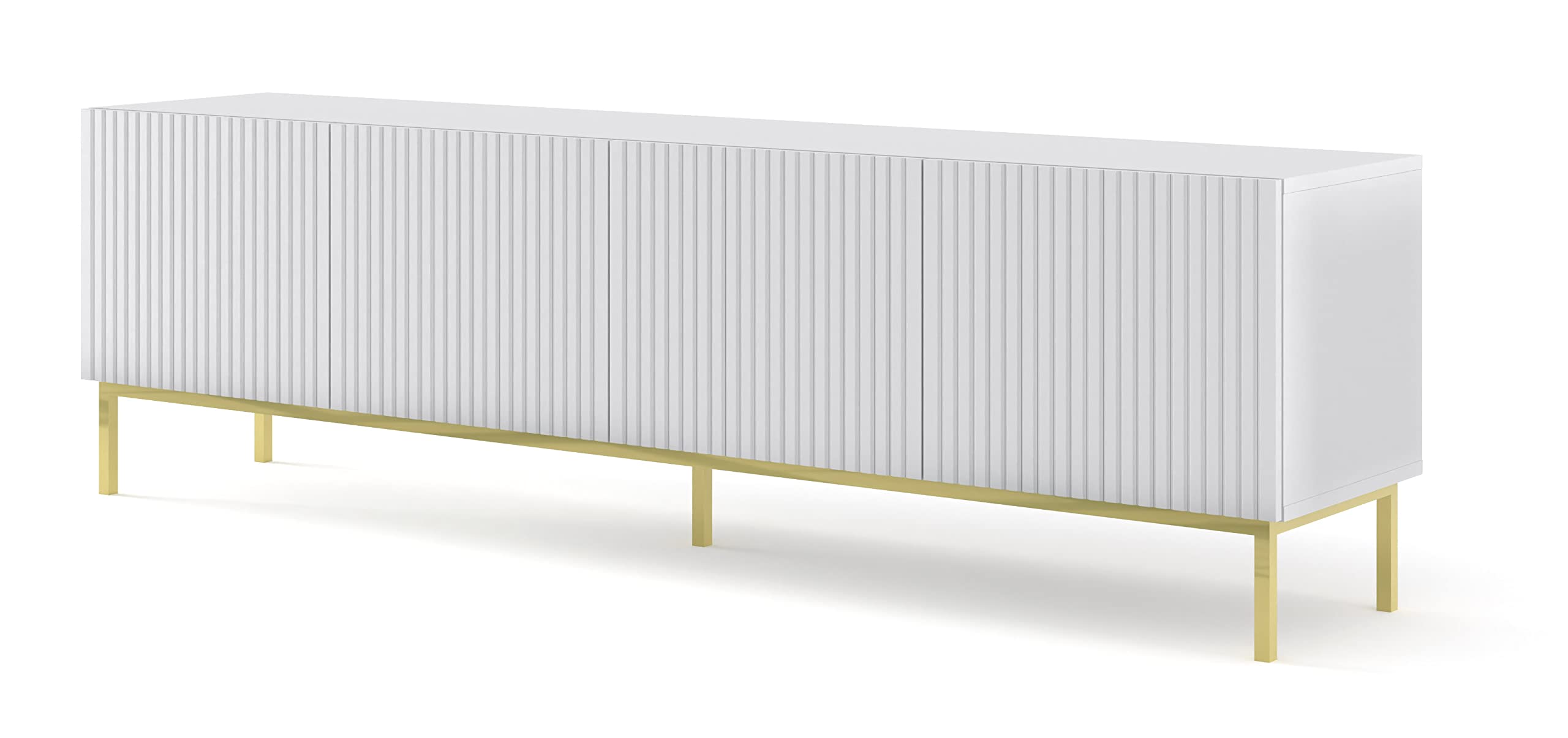 BIM Furniture TV-Schrank Ravenna B 200 cm 4D mit gefräster Front Hochwertiges MDF Lowboard Schrank TV Tisch Sideboard Kommode Hi-Fi Tisch Fernsehtisch Skandinavische (Weiß Matt)