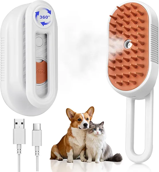 Steam Brush for Cat & Dog – 3-in-1 Spritz Pet Spray Hair Removal Comb for Grooming & Shedding Steam – Water Brush for Long & Short Haired Pets