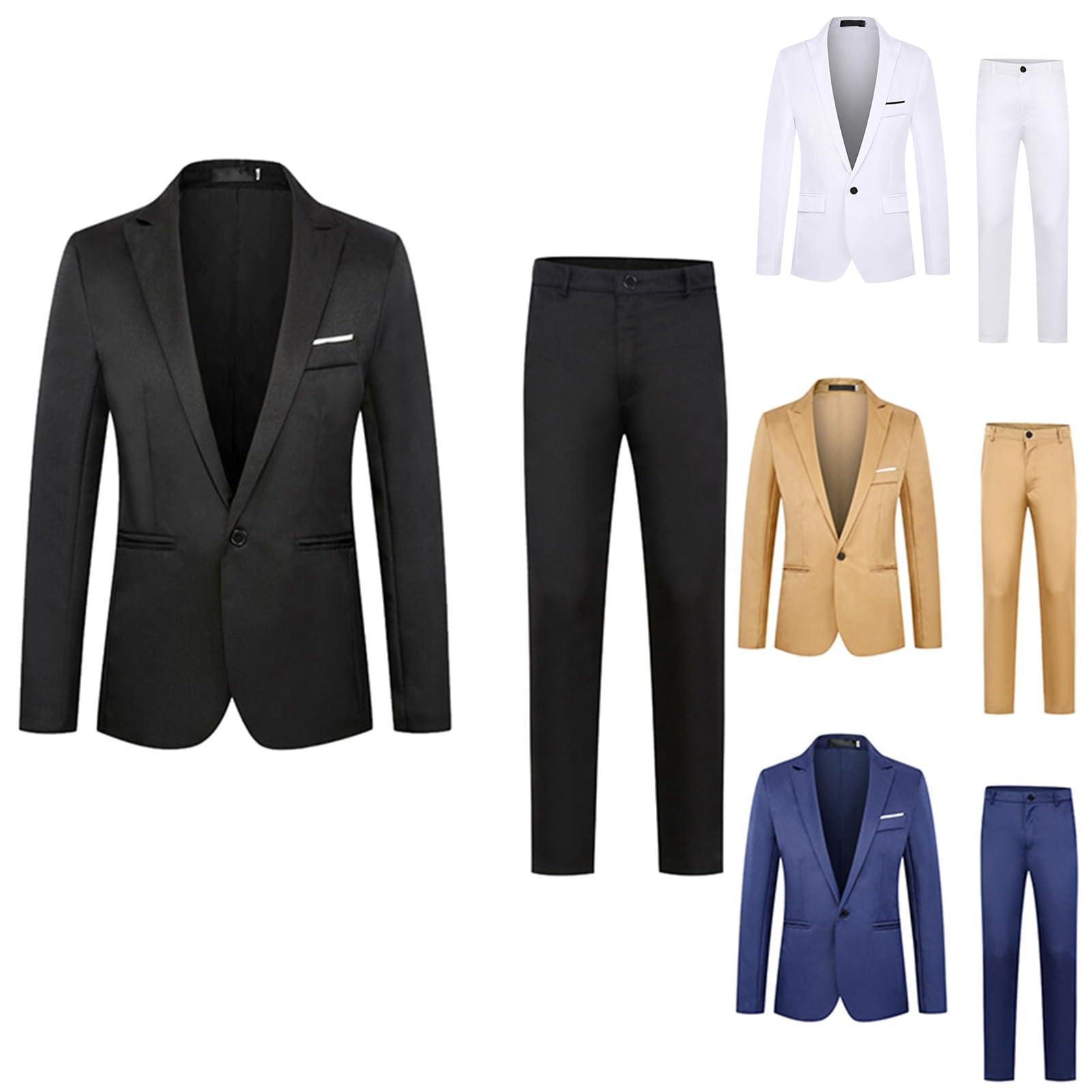 Tuta da uomo, 2 pezzi, slim fit, monopetto, matrimonio, smoking outfit, due pezzi, blazer e pantaloni, tinta unita, da uomo, per lavoro, matrimonio, elegante