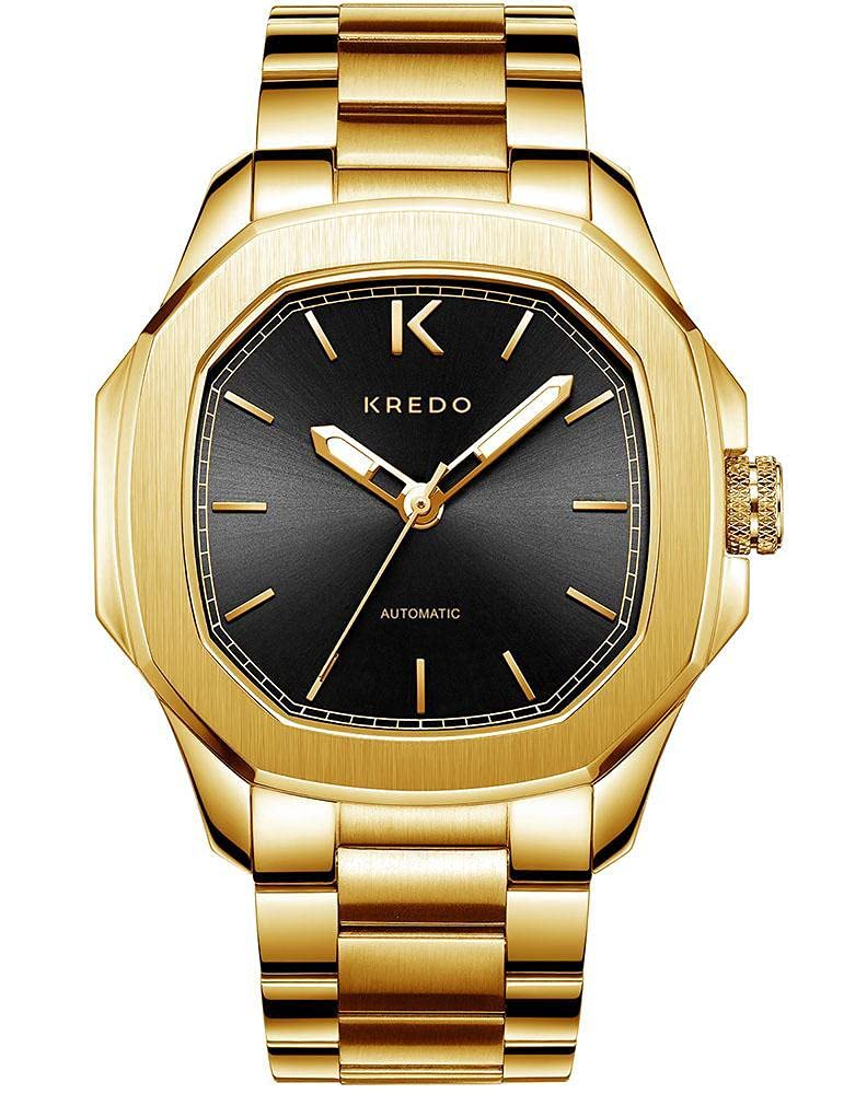 Kredo Men OTUS² Automatic Water Resistant Self-Winding Mechanical Analouge Stainless Steel Closed Wrist Watch - KW116 | Golden Strap Black Octagoinal Dial | Designed in Amsterdam (B09HQ149N6) Amazon Price History, Amazon Price Tracker