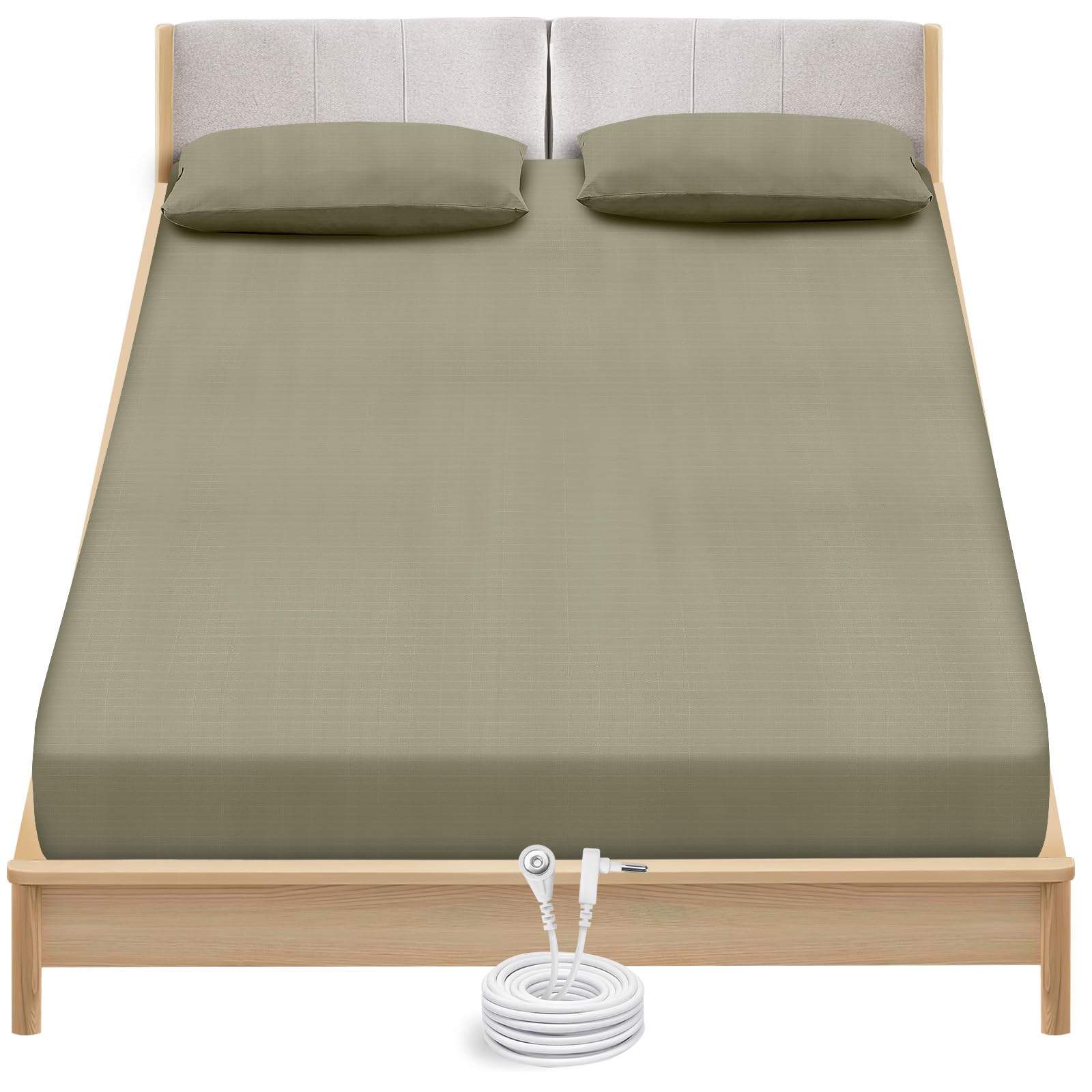 Grounding Sheets Queen Size - Organic Cotton and Silver Fiber, Grounding Fitted Sheet Wellness Sleep Green